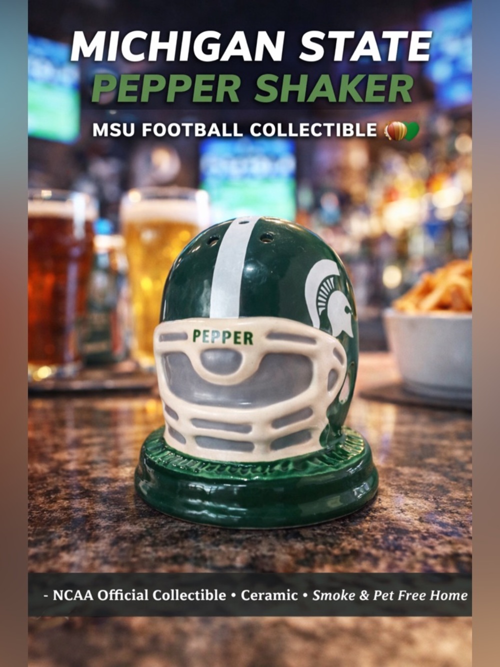 Michigan State Spartans Helmet Pepper Shaker NCAA Green Football Collectible